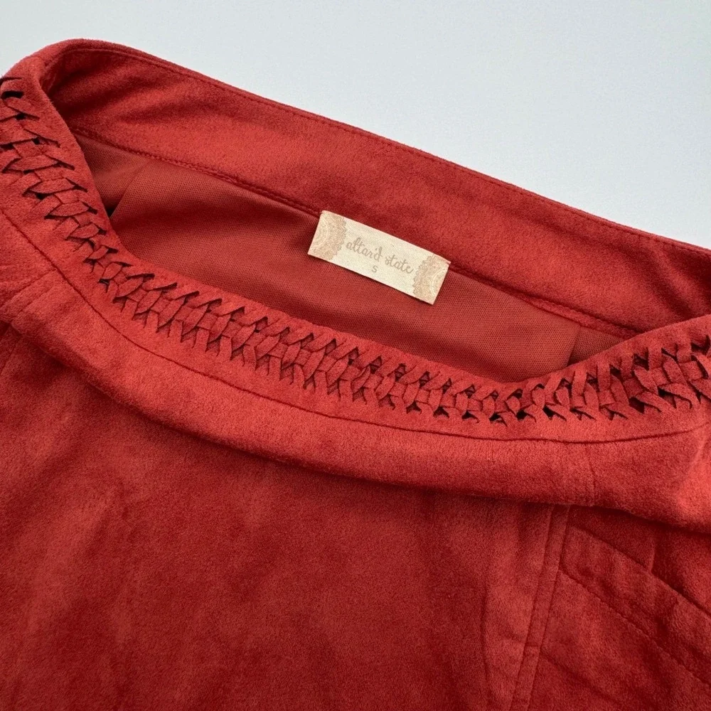 Altar'd State Rust Red Orange Faux Suede Mini Skirt Womens Small‎ Boho A-Line